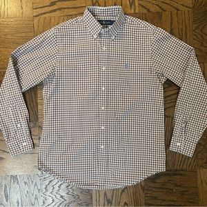 Polo Ralph Lauren Button Down Casual Dress Shirt Brown/Blue/White Plaid Like New